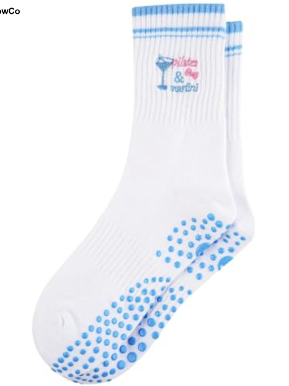 Women's Non Slip Pilates Socks with Grips, Yoga Crew Socks with Embroidery